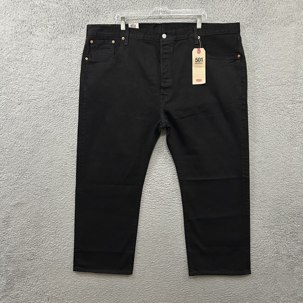 Levis Jeans Mens 46x28 Black Denim 501 Straight Leg Button Fly American Stretch
